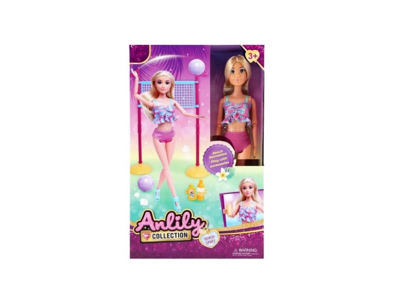 11.5-Inch Solid Body Doll Beach Volleyball Set (Brown Skin)