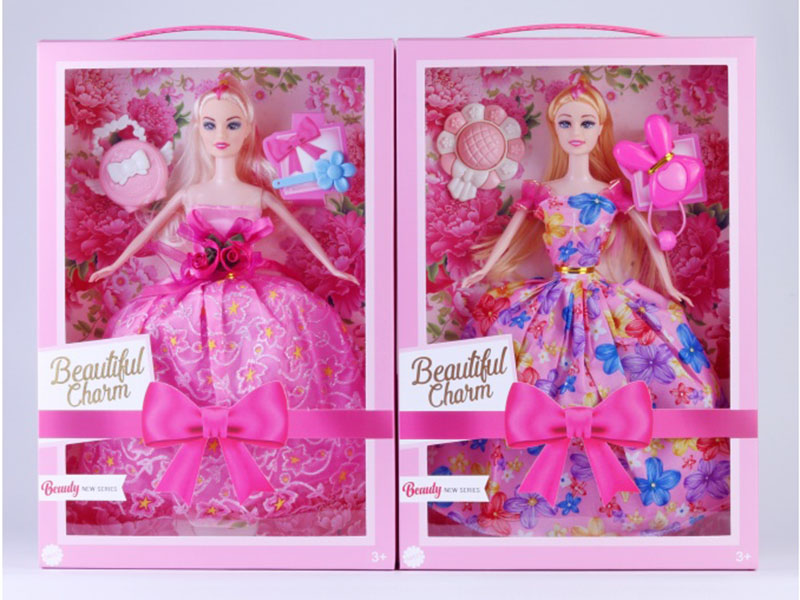 Two Mixed 11.5-Inch Solid Evening Dress Dolls: With Handbag, Hairpin, Hat, Hair Band And Shoes