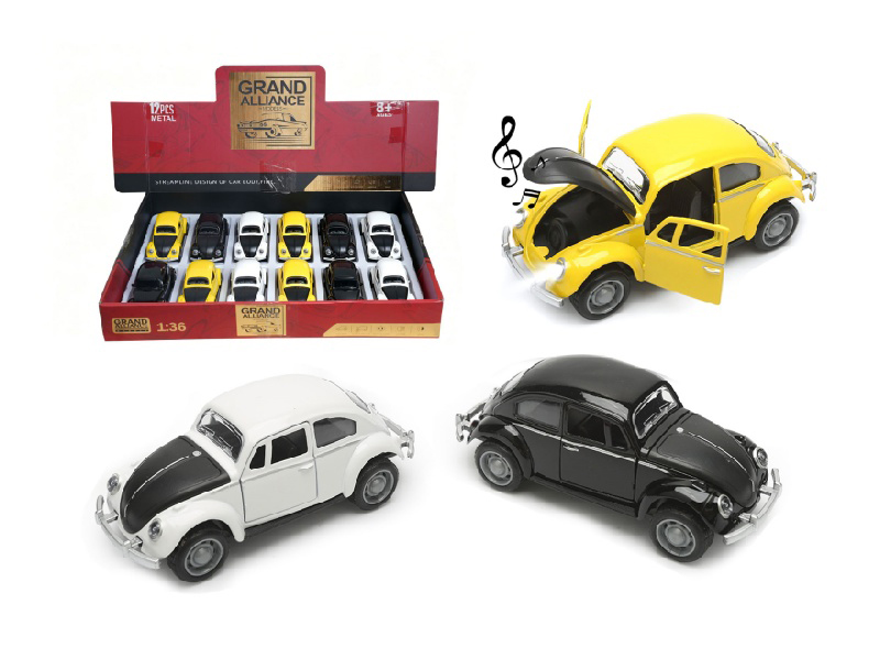 1:36 Force Alloy - Beetle (12 Pieces/Display Box) Mixed Set With Light And Music In Three Colors