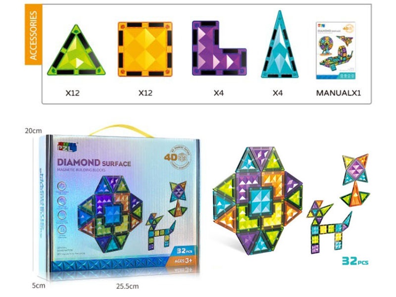 Magic Color Diamond Face Magnetic Building Blocks (32 Pieces)