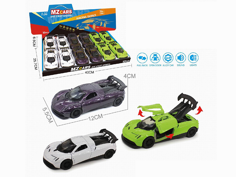 1:36 Pull Back Alloy Sports Car(3 Doors Can Open)(With Sound And Lights) 12pcs