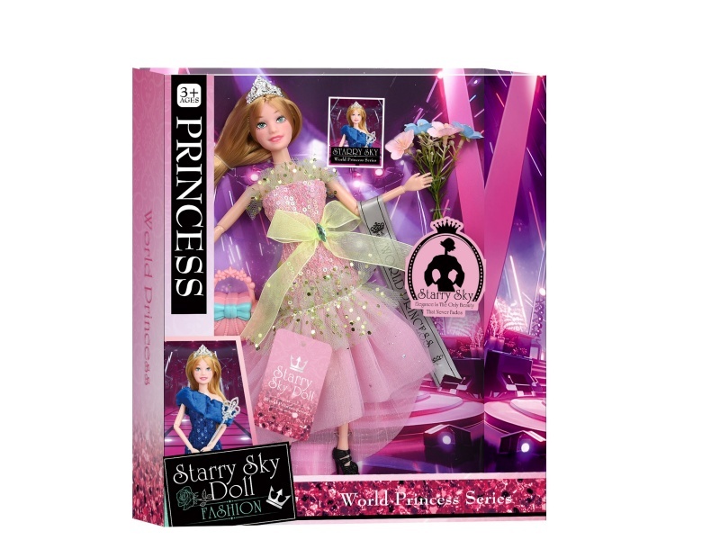 11.5-Inch 11-Joint - World Princess Series - With Crown - Champion Tie - Simulated Bouquet - Plastic Bag