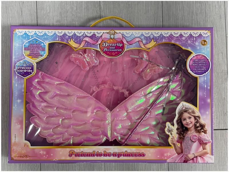 Princess Dress Role-Playing, Purple Angel Wings, Fairy Wand, Hairband, Stars And Moon, Permed Flowers, Purple Princess Dress Four-Piece Set (Mixed Pink And Purple Styles)