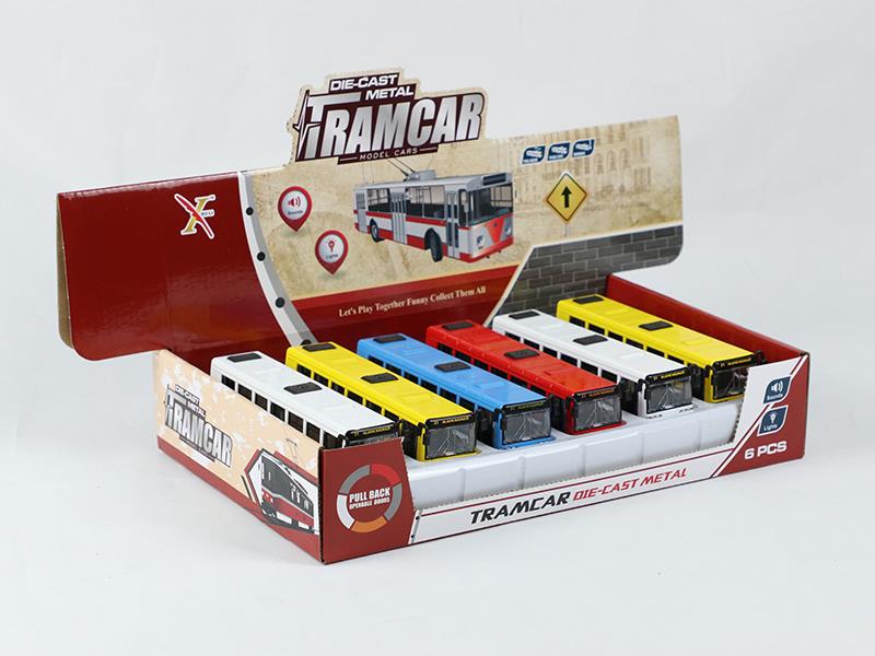 1:90 Pull Back Alloy Bus With Sound And Lights, 3 Door Can Open(6PCS)