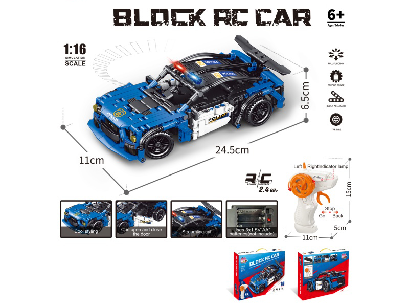 1:16 Building Block Remote Control Car - Mustang Police Car (Number Of Pieces: 404Pcs) Does Not Include Battery