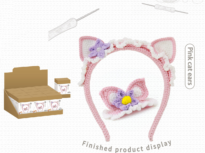 DIY Crochet Toy Pink Cat Ear Hair Hoop Hairpin 2 Set(Including Making Tools)12pcs