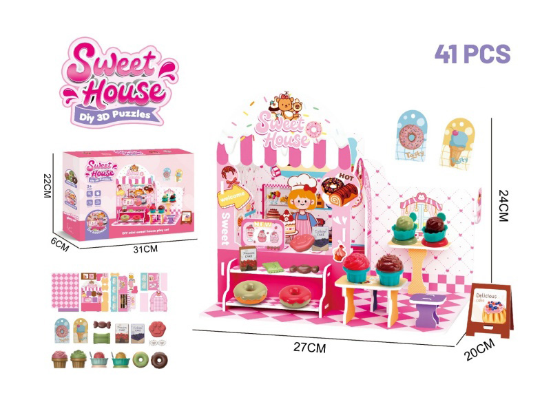Diy Puzzle Assembly 3D Stereoscopic Puzzle, Parent-Child Interactive House Play, Ice Cream Shop - Dessert House 42Pieces