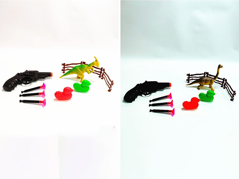 Ancient Dinosaur 1, Revolver Gun With 3 Needles, 2 Ducks, 3 Pieces Of Fence