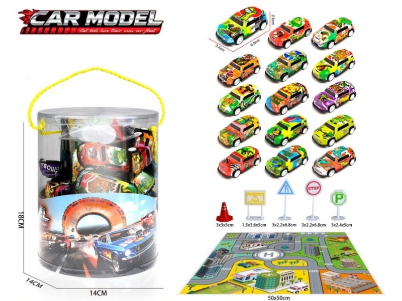 Pull Back Iron Q Version Dinosaur Cars Set