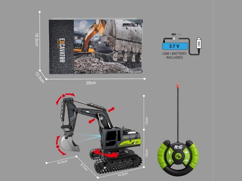 1:2227 MHZ 5-way remote-controlled crawler excavator bucket engineering vehicle with lights and one-click demonstration/Amazon e-commerce box packaging (including electricity)