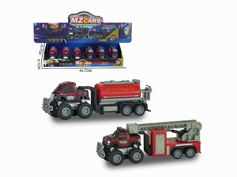 1:36 Double Friction Alloy Off-Road Fire Trailer6pcs