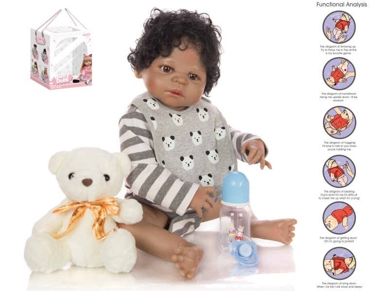 56Cm Rebirth Doll High-Fidelity Baby Doll (Wig) With A Bottle, Magnetic Pacifier, Diaper, Birth Card, Plush Bear, And Gravity Sensing Sound Function