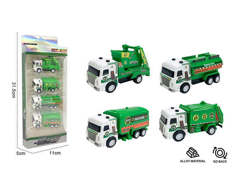 1:60 Pull Back Alloy Sanitation Engineering Truck Model(4PCS)