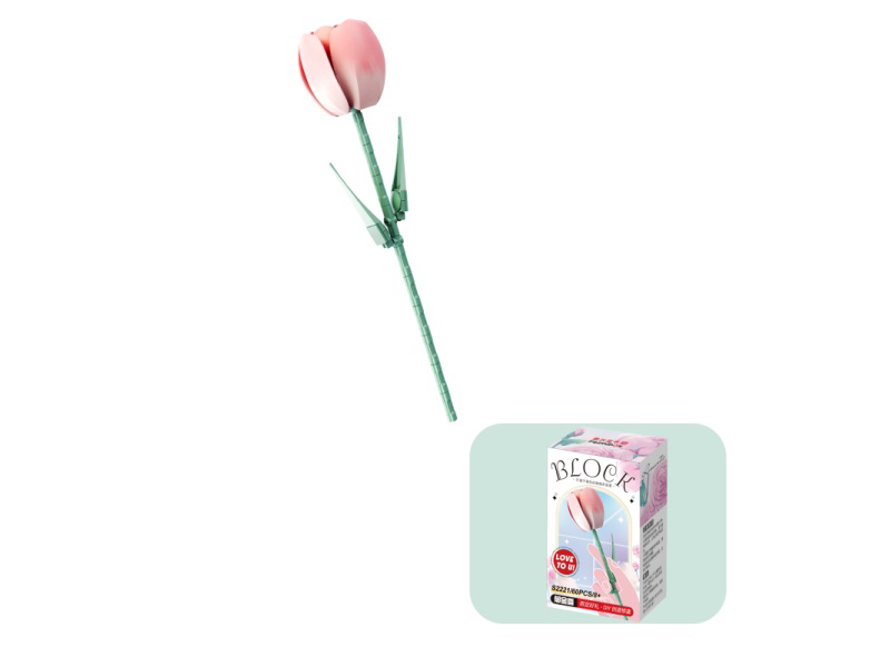 Building Blocks: 60Pcs Small Particle Building Block Flowers - Tulips (Gradient Pink + Light Red)
