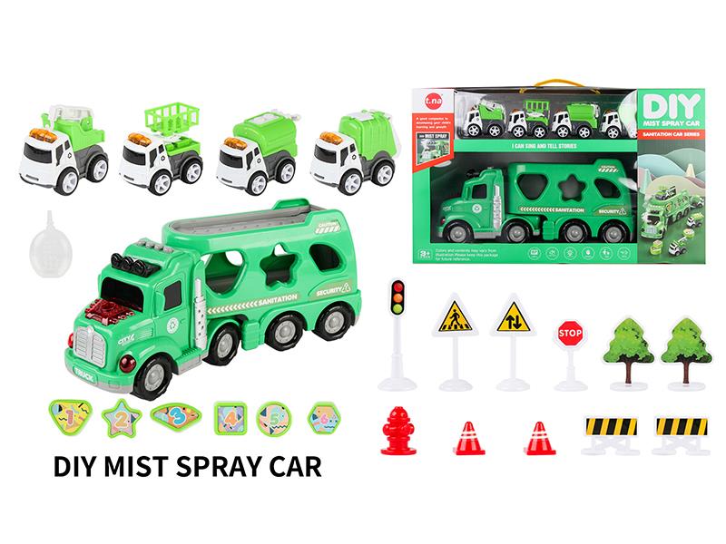 Cartoon Mist Spray Music Container Car With Friction Sanitation Truck Series