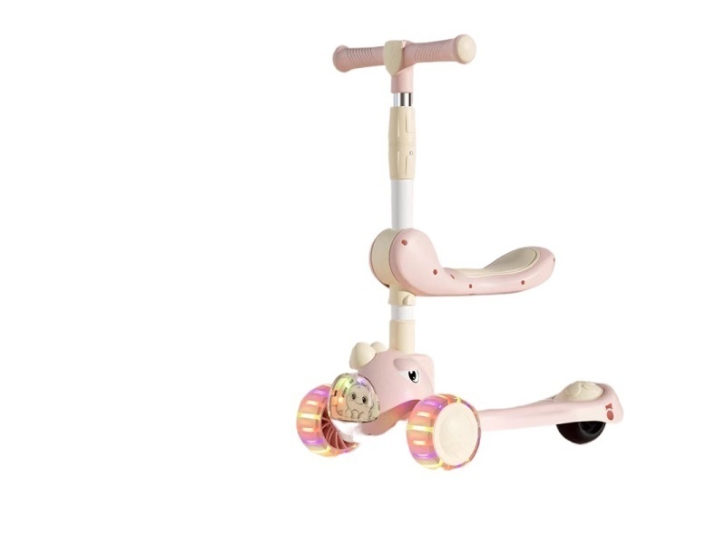 Children'S Scooter, One-Click Folding, Widened Flashing Wheels With Music + Lights (Seat Model)