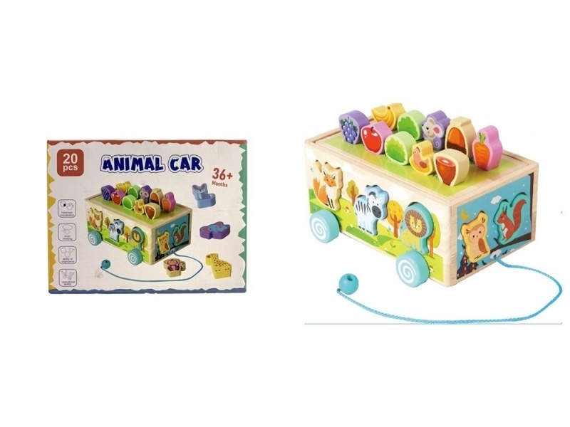 A 20-Piece Wooden Forest Animal Cart