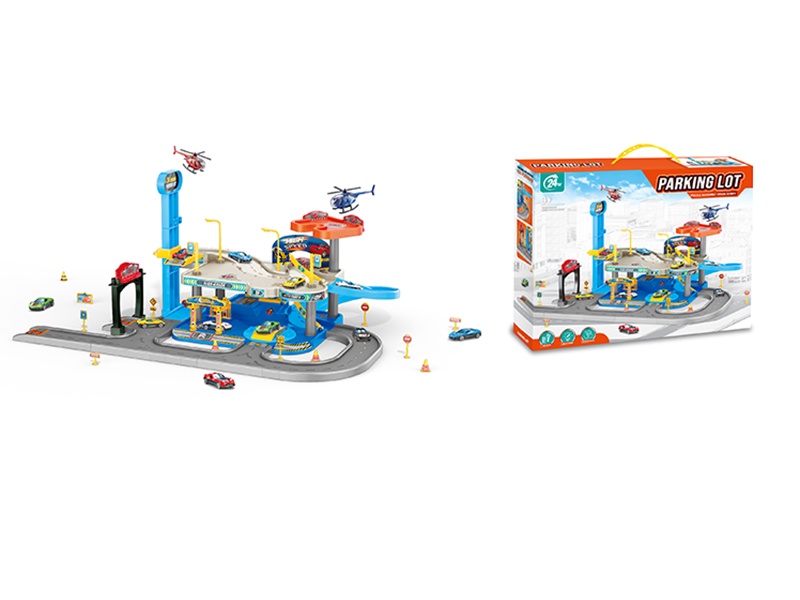Puzzle Assembled Track Parking Lot With 1 Alloy Aircraft 2 Alloy Cars