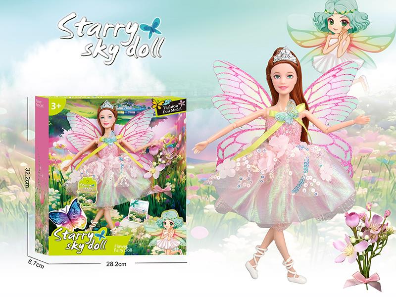 11.5 Inch 11-Joints Flower Fairy Doll With Crown, Butterfly Wings, Simulated Bouquet