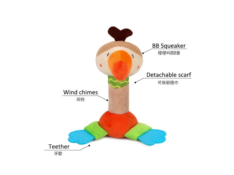 Vocal Little Bird Baby Teething Plush Hand-Cranked Stick