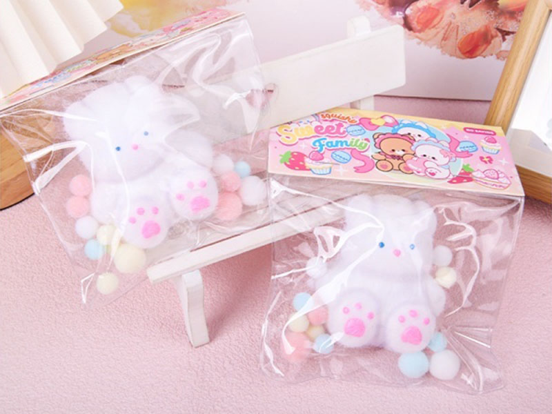 Jelly Kneading Fun White Painted Sitting Bear Flocking Powder + Hairball + Clip