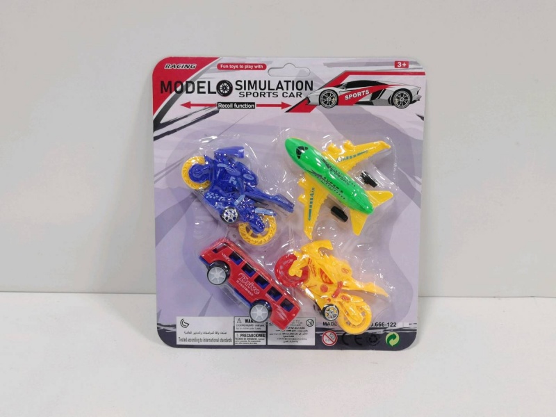 Sliding Solid-Color Passenger Aircraft, Bus And Motorcycle (4 Pieces)