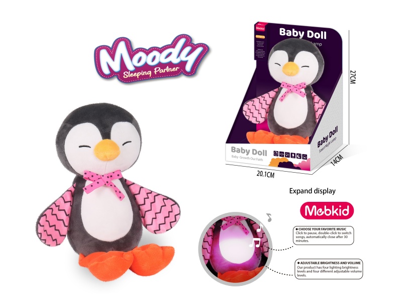 Smart Baby Plush Soothing Night Light (Penguin) Plush Animal 3.7V/300Mah Lithium Battery (Charged), Tepy-C Interface, 5V-1A