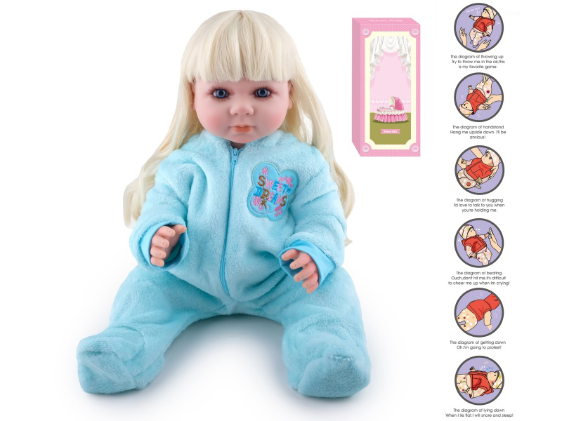 55cm Soft Plastic Reborn Doll(Wig Sheath) With Feeding-Bottle, Magnetic Pacifier, Diaper, Birth Card, With Gravity-Sensing Sound-Emitting Function