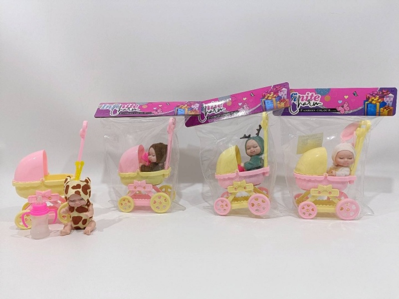 4-Inch Nap Doll With Baby Bottle Stroller