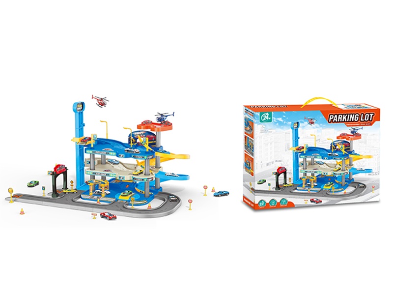 Puzzle Assembled Track Parking Lot With 1 Alloy Aircraft 2 Alloy Cars