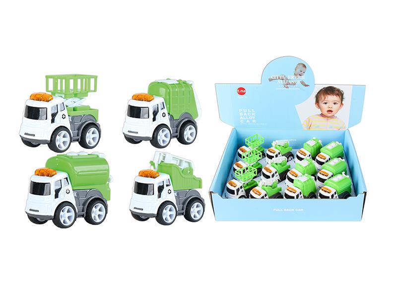 Q Version Alloy Friction Sanitation Truck 12pcs