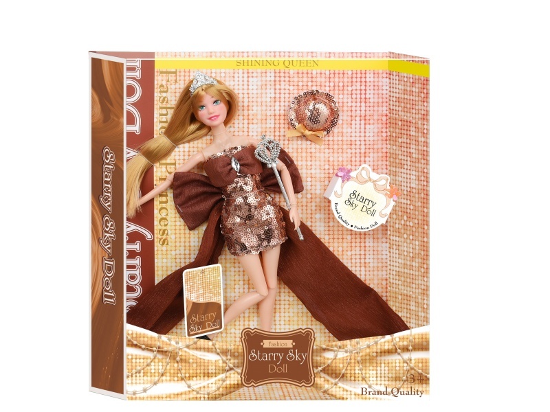 11.5-Inch 11-Joint Sequin Brown Series - With Crown - Sequin Barbie Hat - Magic Wand - Hairpin *2