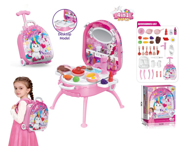 4-In-1 Hand-Held Handle Alloy Backpack Set With Unicorn Tableware