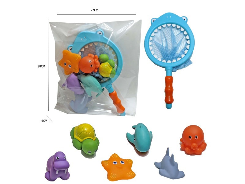 Shark Fishing Net + Single-Color-Changing Marine Animals (7-Piece Set)