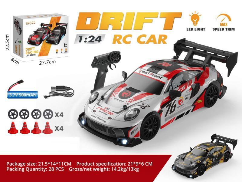 1:24 Semi-Scale Drift Porsche Remote Control - Red/Black Gold