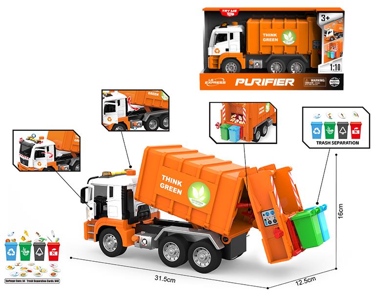 1:10 Friction Garbage Truck(Open Door, Sound, Light, Pump)