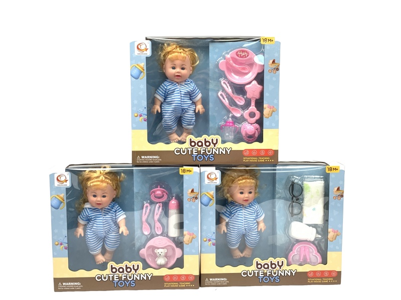 A Mixed Set Of Three Types Of 10-Inch Figurines And Dolls With Tableware