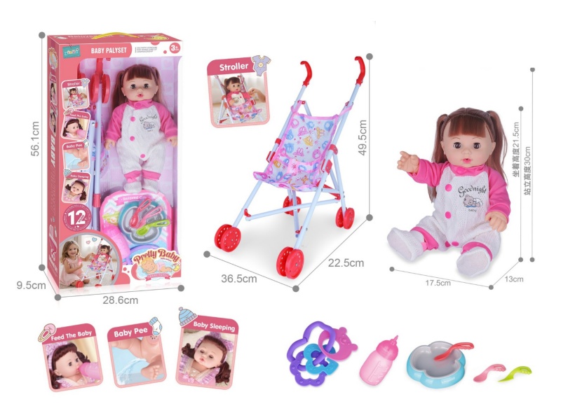 14-Inch Hollow Doll With Cart With 12-Tone Ic