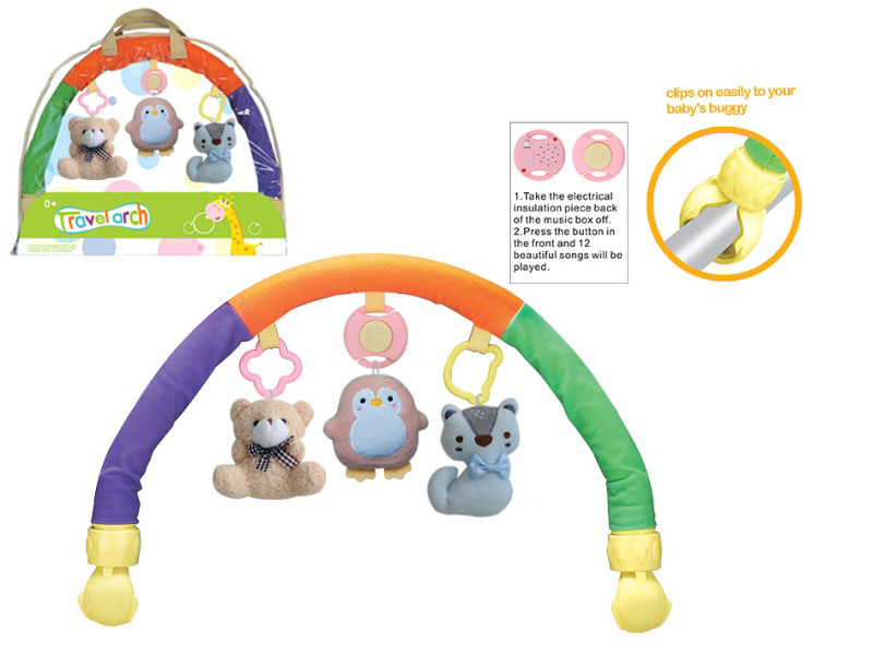 Plush Musical Trolley With Bedside Bell Clip (Penguin Fox Bear)