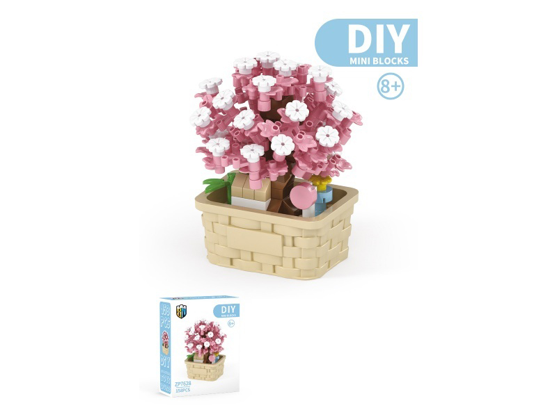 Pink Cherry Blossom Building Block Flower Basket Series 158 PCS