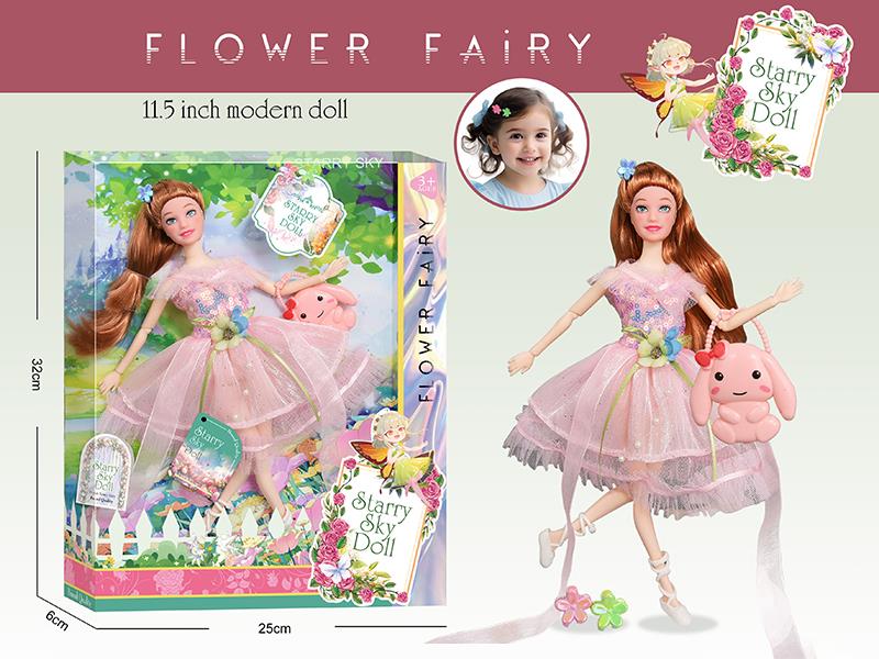 11.5 Inch 11-Joints Flower Fairy Doll With 2 Hair Clips, Handbag