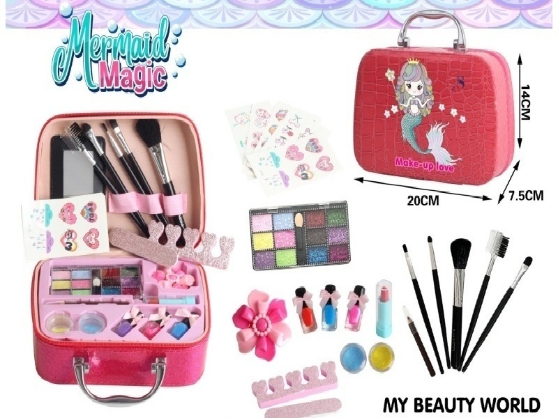 Mermaid Makeup Handbag (With Bright Pink Printed Pattern)