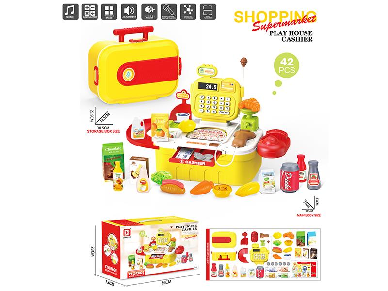 Storage Cash Register Supermarket Shopping Play Set 42pcs