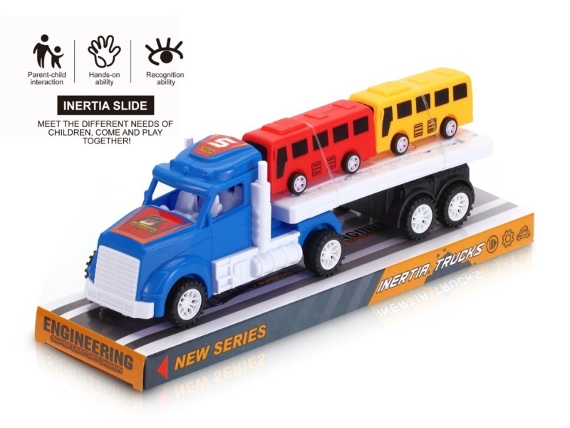 An Inertial American Trailer Is Carrying Two Running Buses