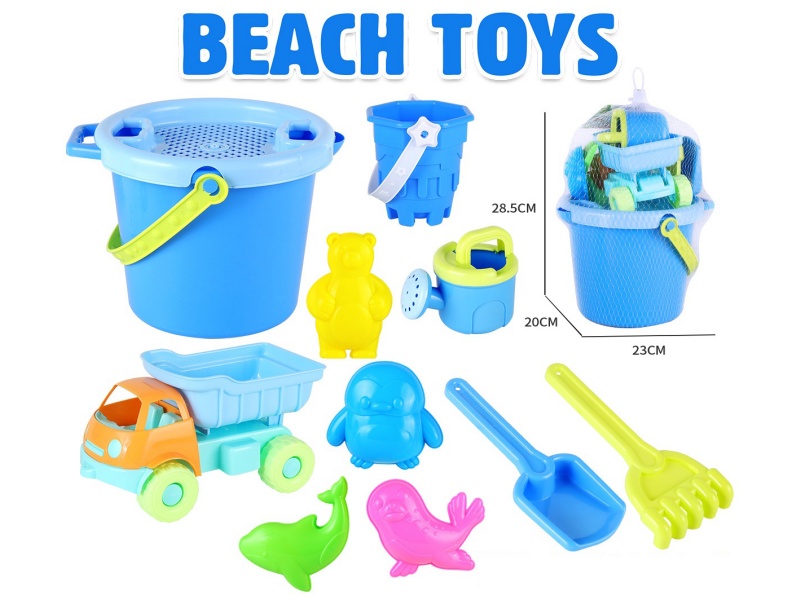 Castle Sand Bucket Truck Sea Animal Sand Mold Shovel Tools Set 11pcs
