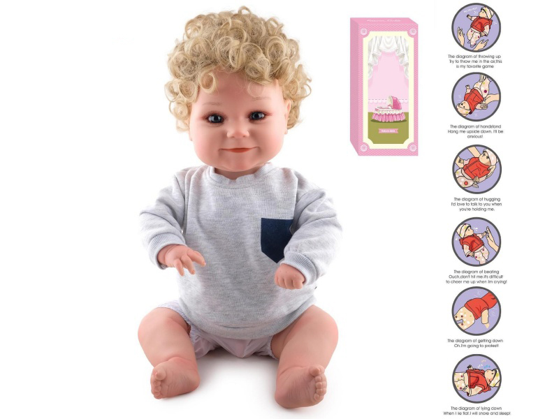 60cm Soft Plastic Reborn Doll(Wig Sheath)With Feeding-Bottle, Magnetic Pacifier, Diaper, Birth Card, Gravity-Sensing Sound-Emitting Function