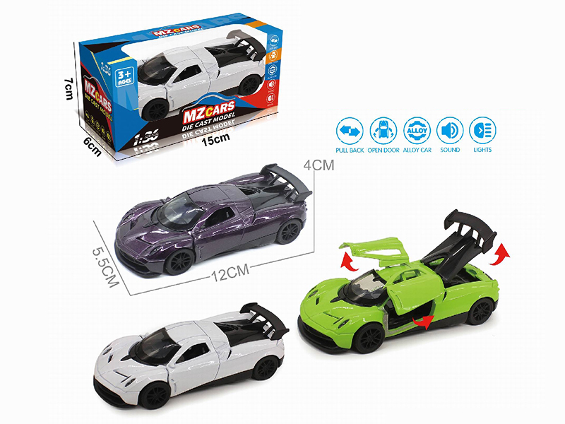 1:36 Pull Back Alloy Sports Car(3 Doors Can Open)(With Sound And Lights)