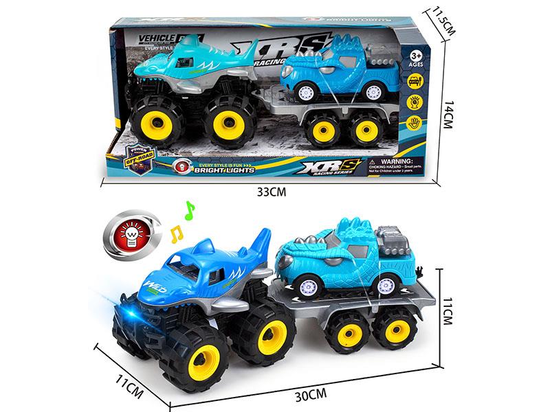 Friction Dinosaur Off-Road Vehicle Trailer Set With Lights