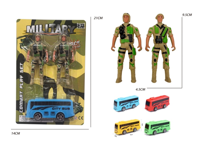 2 (Yellow) Military Personnel With Bus