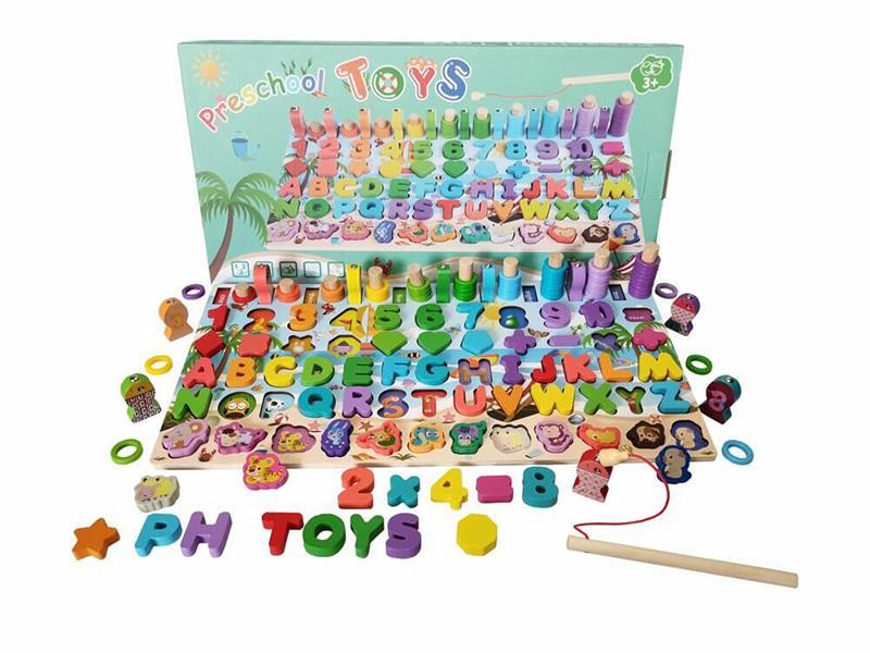 Wooden Letters & Numbers Match Game  Fishing Game Board